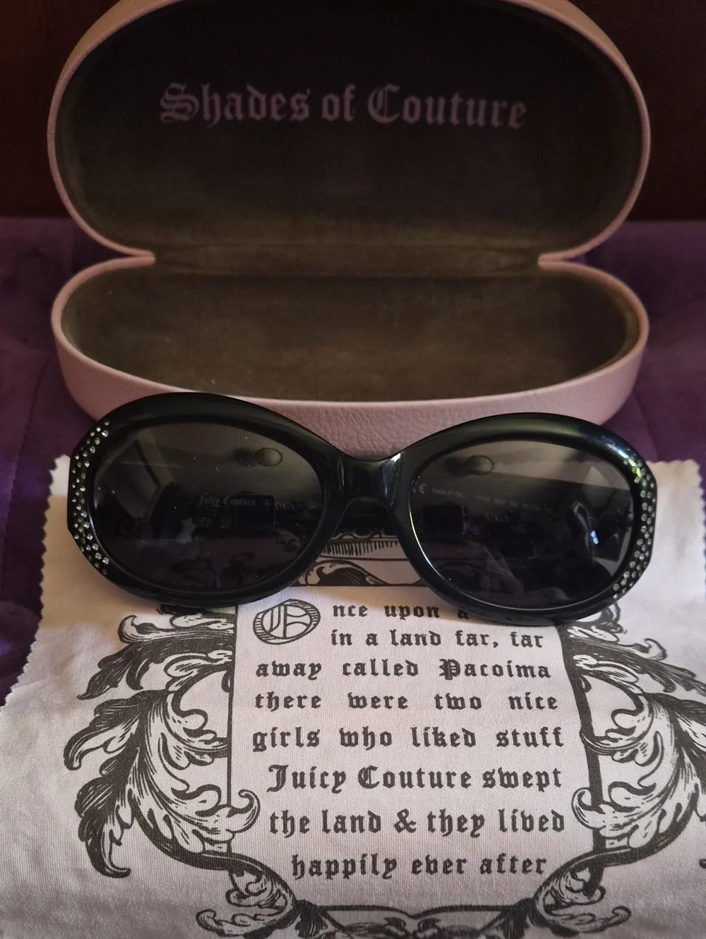 Y2K Juicy Couture Black Oval Sunglasses with Crystal Accents